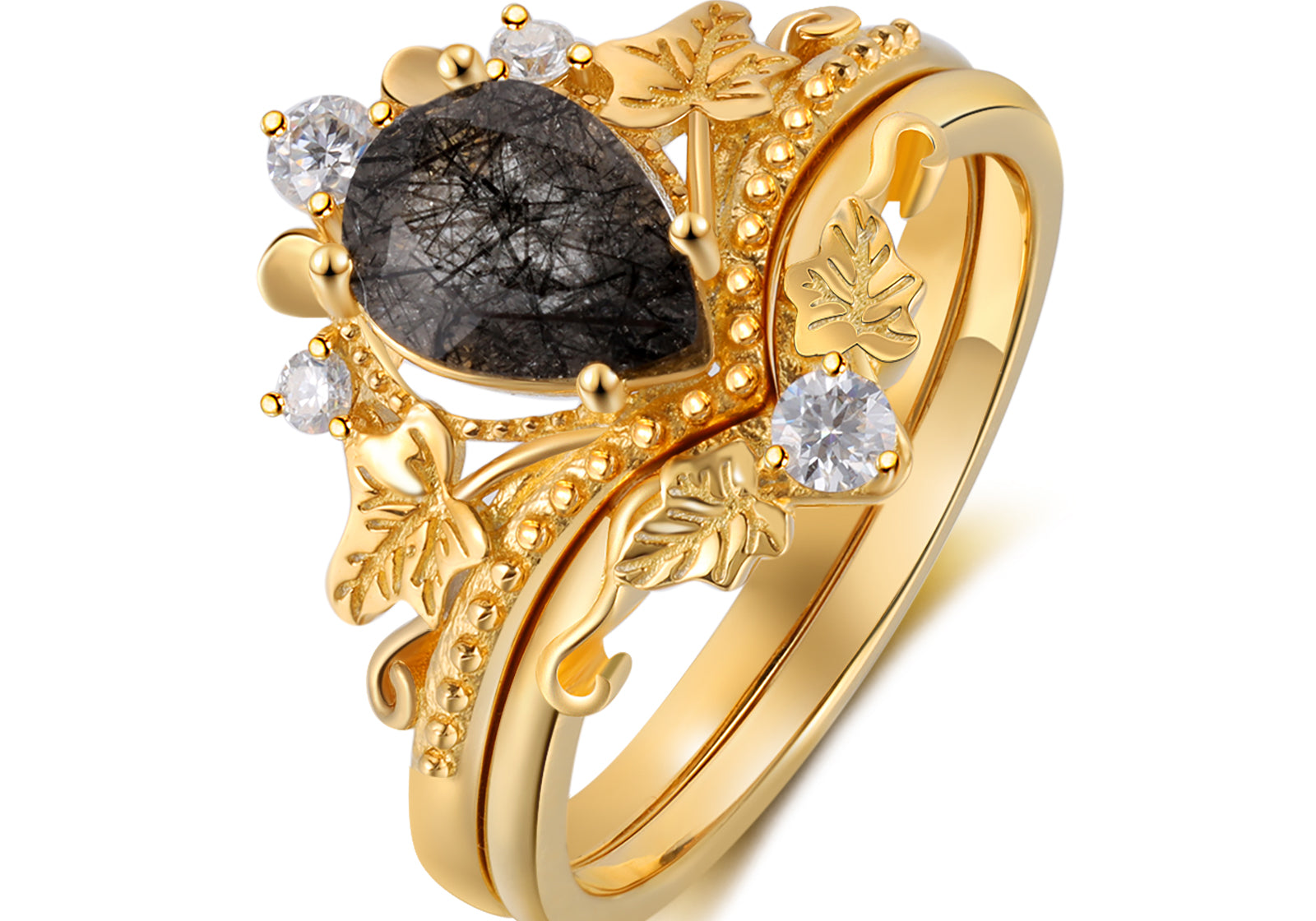 Natural Black Rutilated Quartz Ring 18K Gold