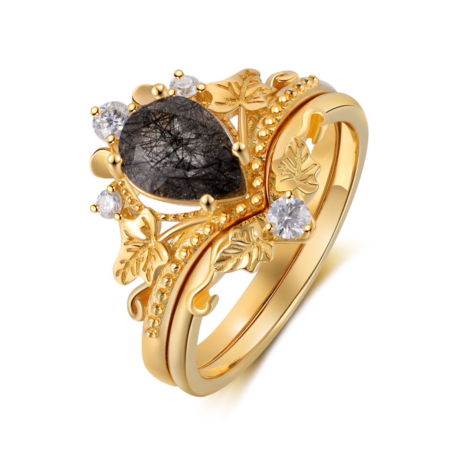 Natural Black Rutilated Quartz Ring 18K Gold