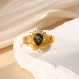 Natural Black Rutilated Quartz Ring 18K Gold