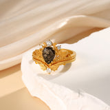 Natural Black Rutilated Quartz Ring 18K Gold