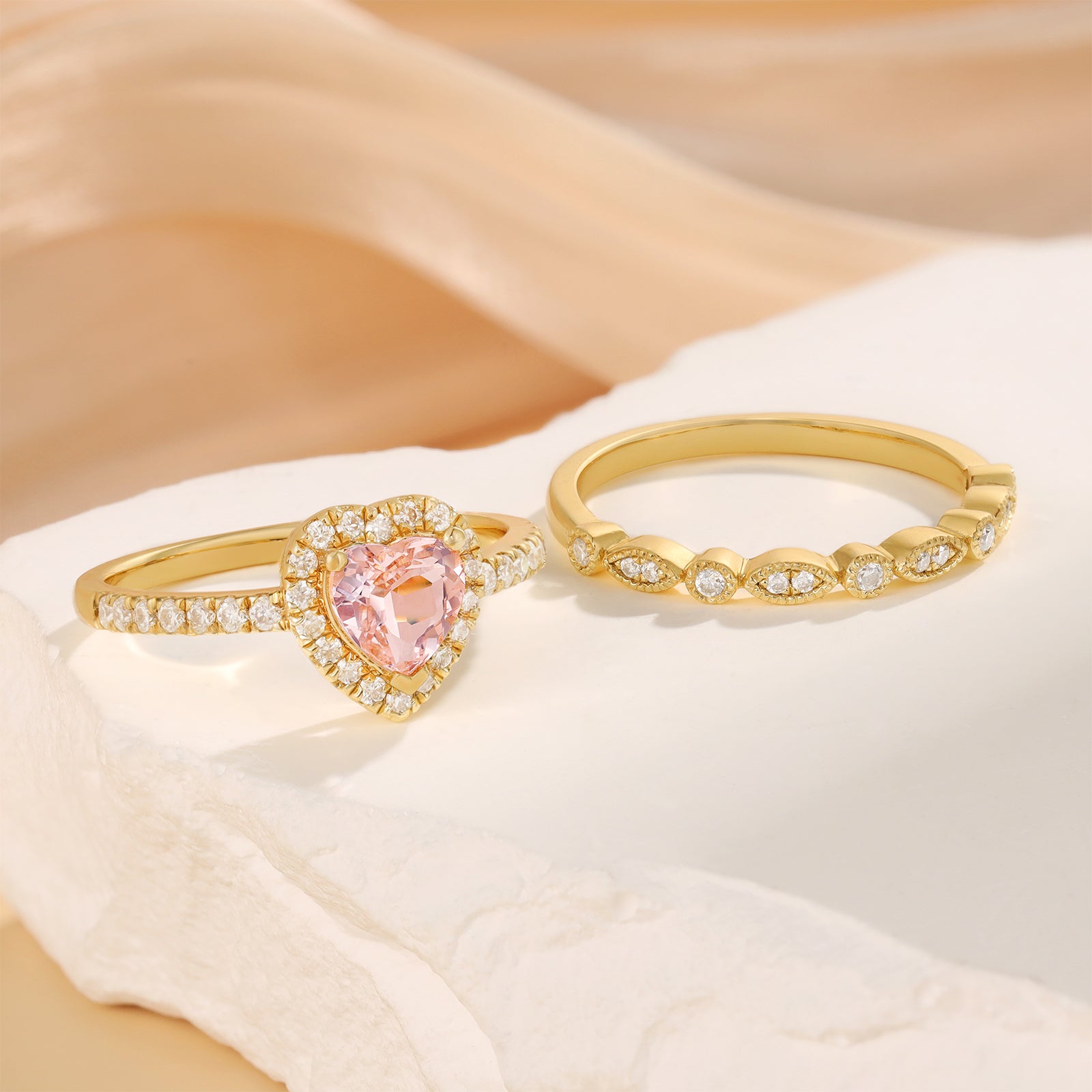 Heart Shape Natural Morganite Ring Set Gold