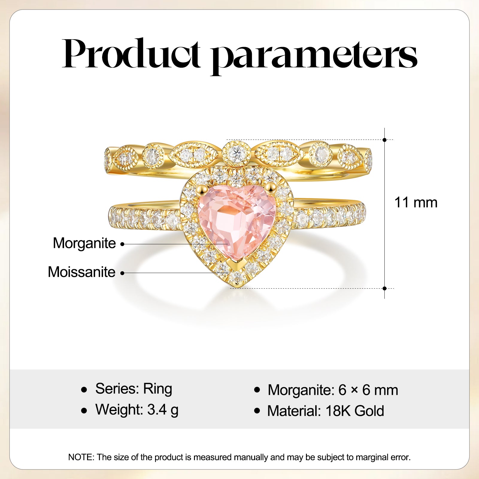 Heart Shape Natural Morganite Ring Set Gold
