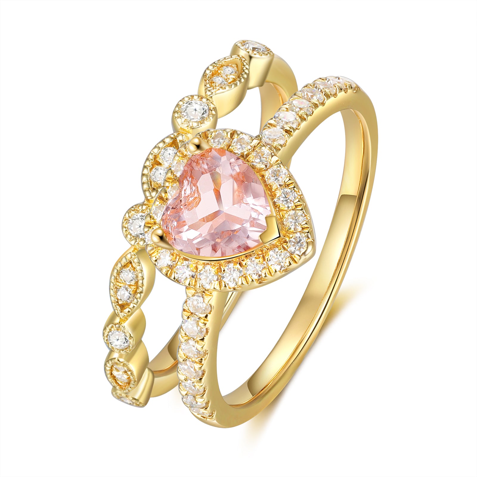 Heart Shape Natural Morganite Ring Set Gold