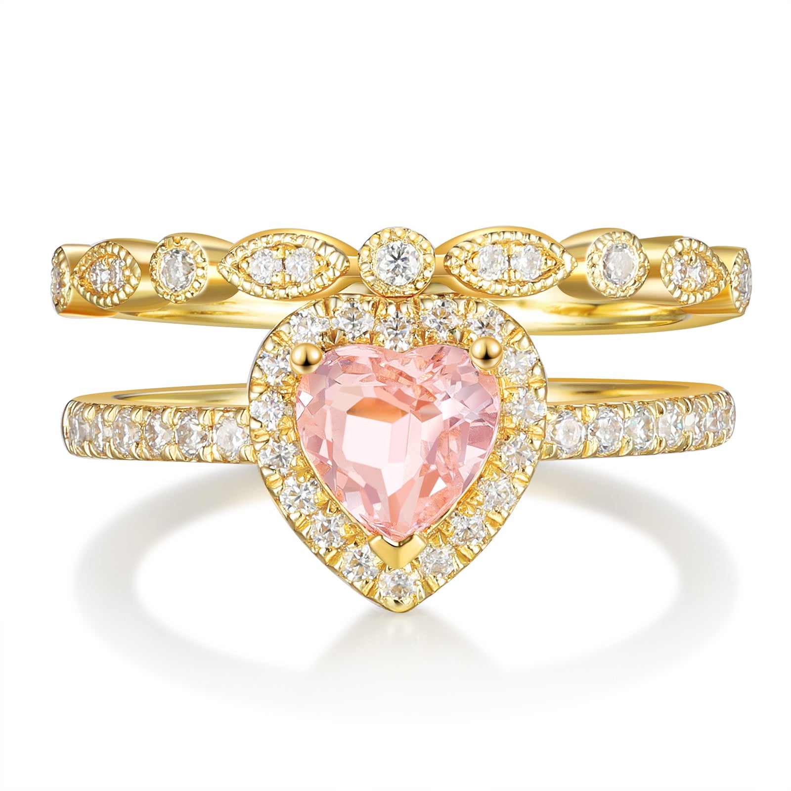 Heart Shape Natural Morganite Ring Set Gold