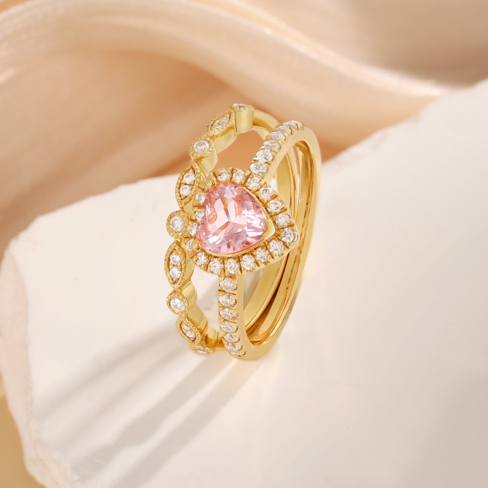 Heart Shape Natural Morganite Ring Set Gold