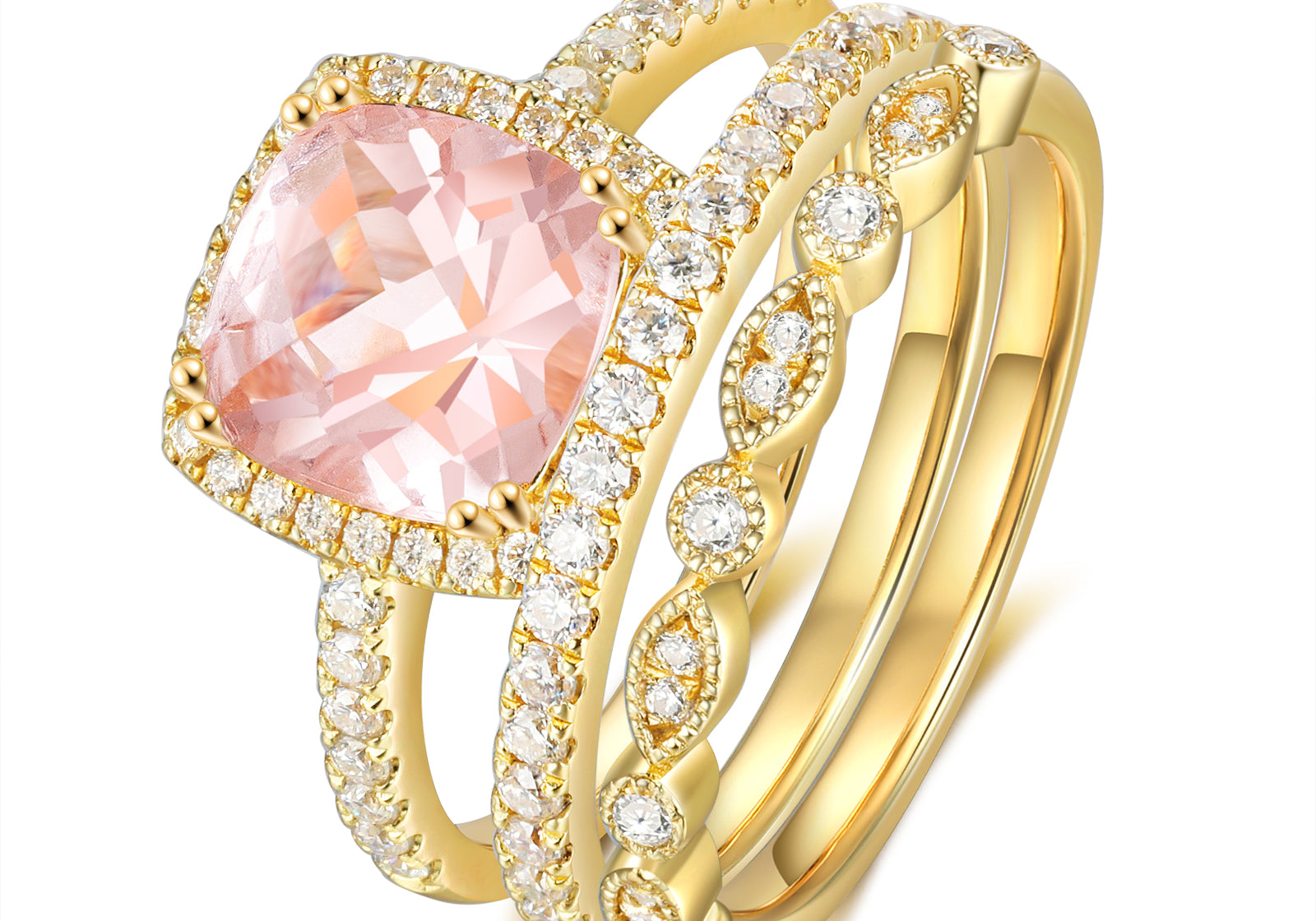 Natural Morganite Ring Set 18K Gold
