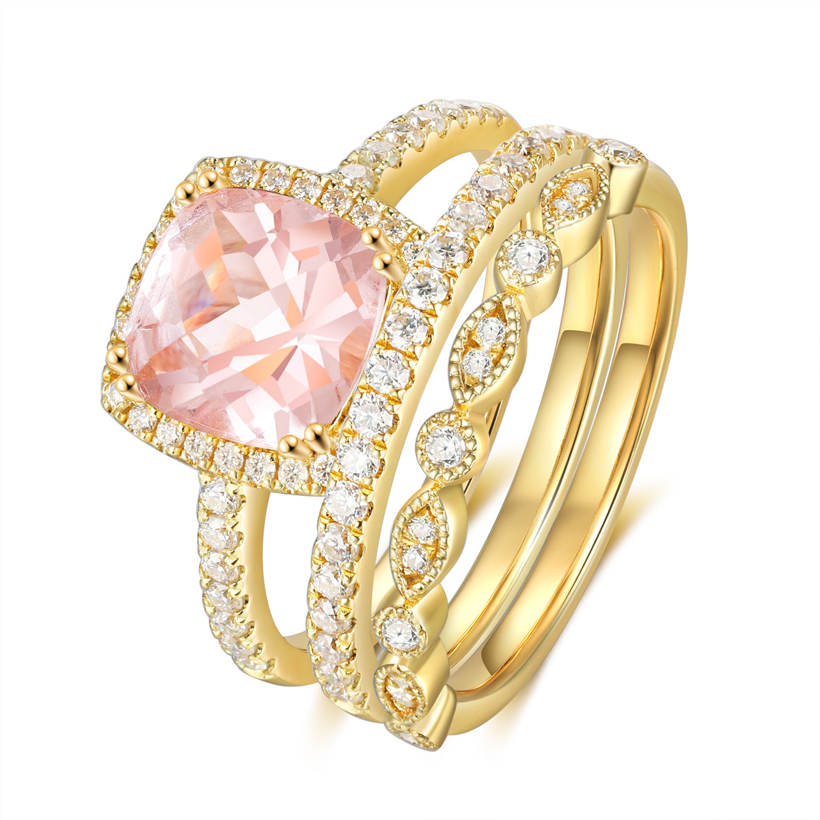 Natural Morganite Ring Set 18K Gold