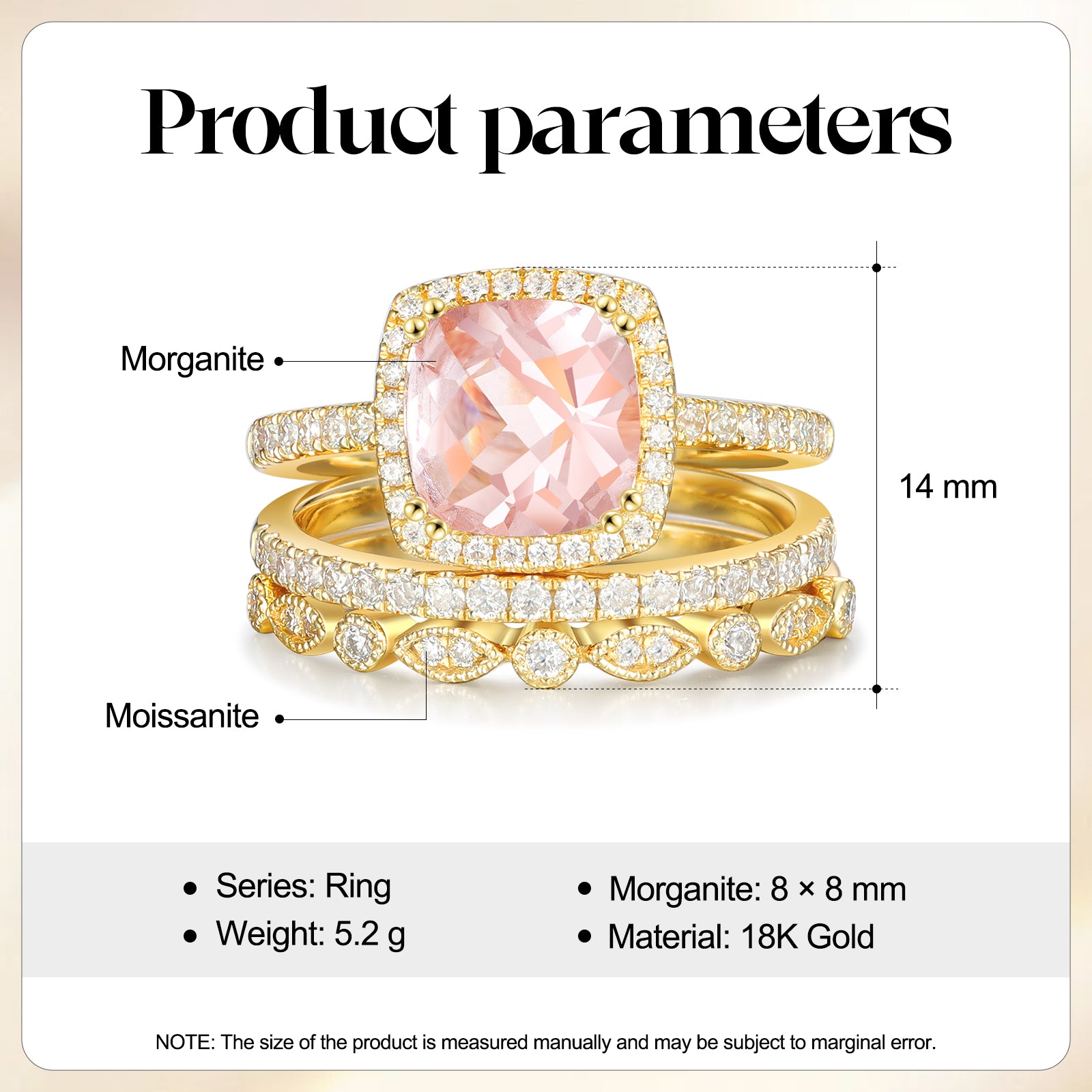 Natural Morganite Ring Set 18K Gold