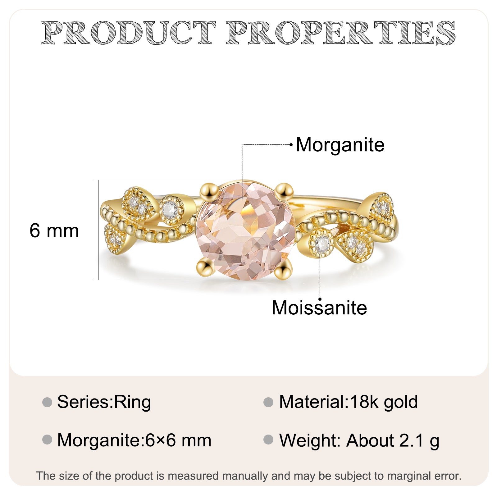 Curve Natural Morganite Ring 18K Gold