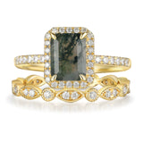 18k Gold Natural Moss Agate Ring
