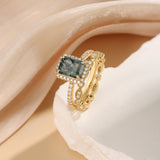 18k Gold Natural Moss Agate Ring