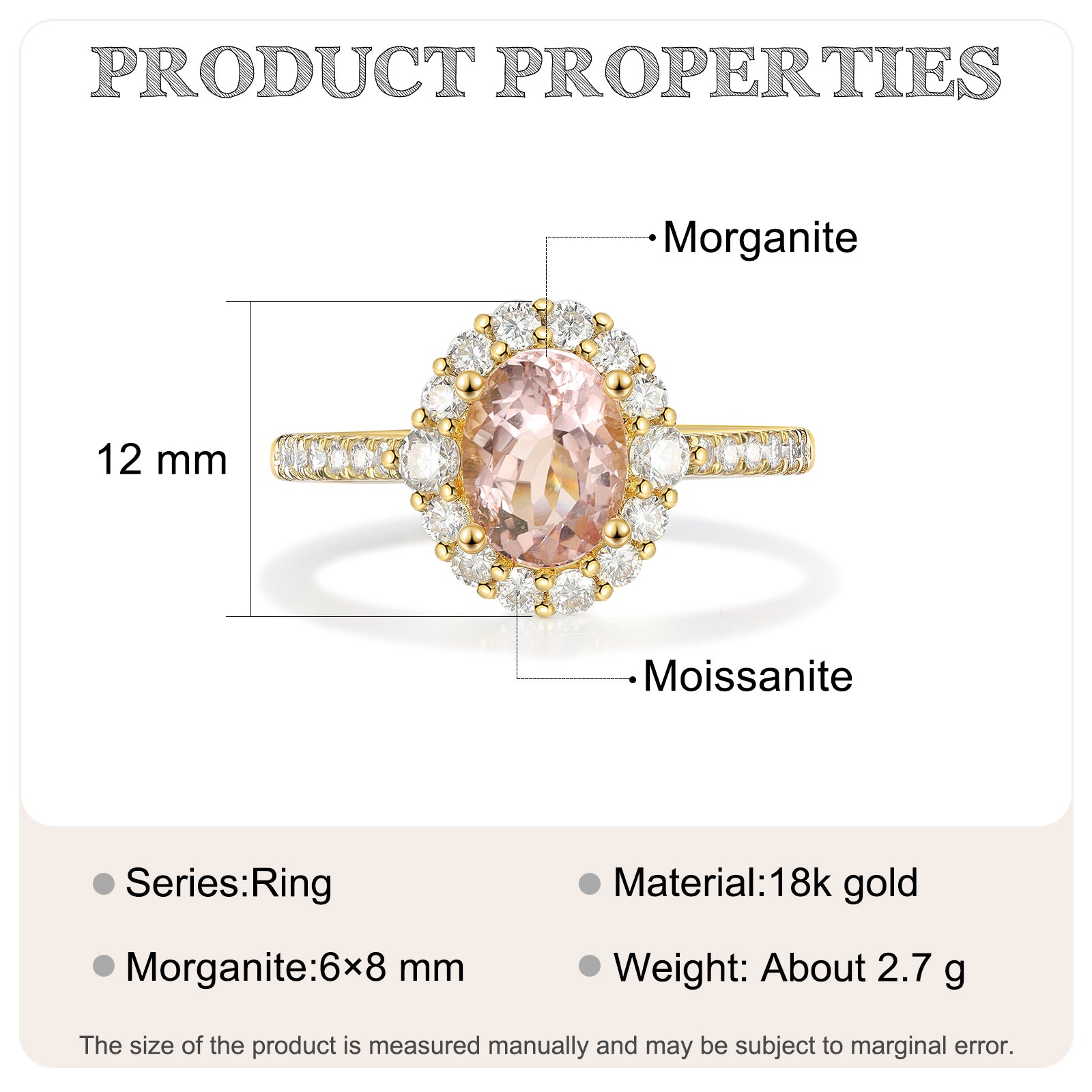 Natural Morganite Ring 14 & 18K Gold