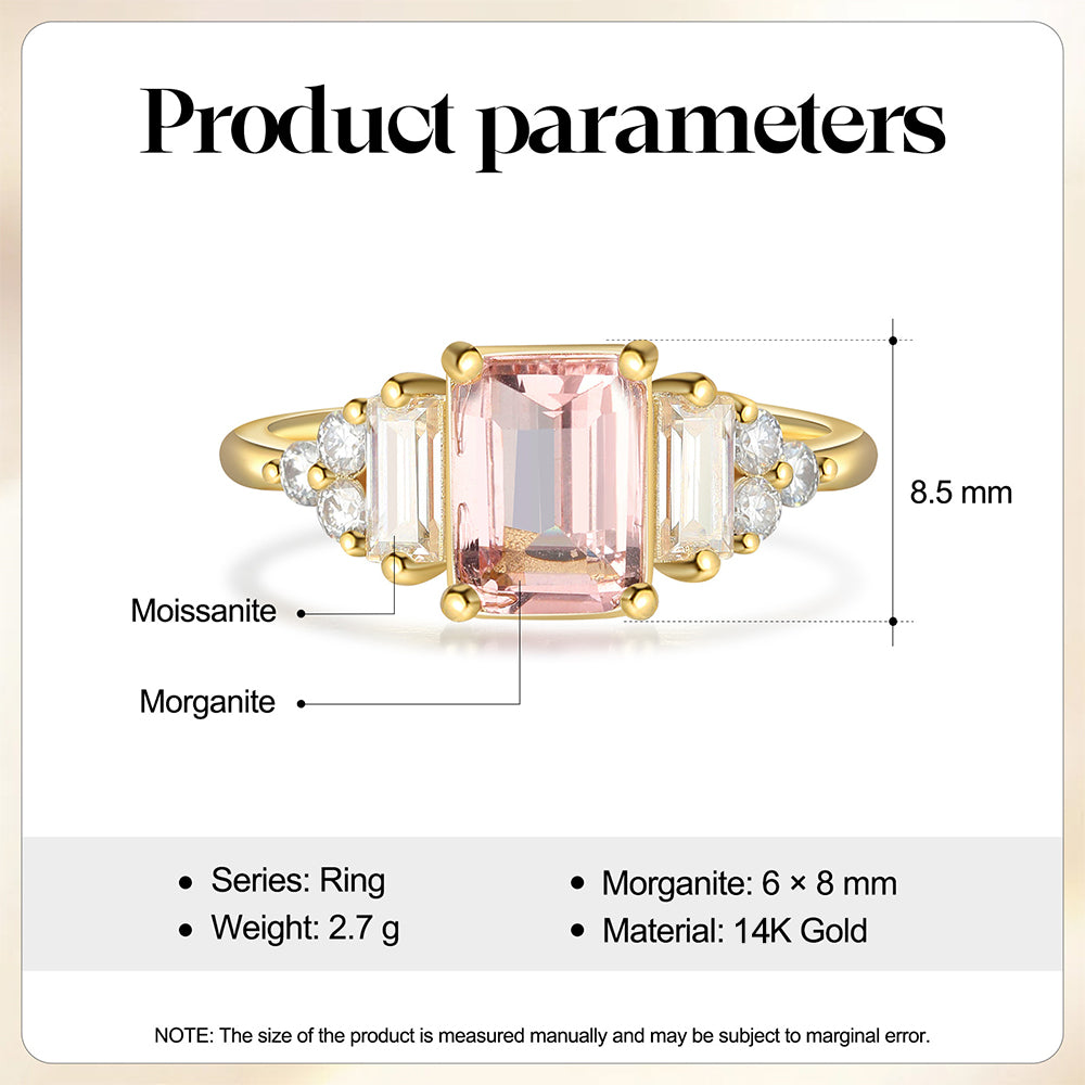 Emerald Cut Morganite Ring 14 & 18K Gold