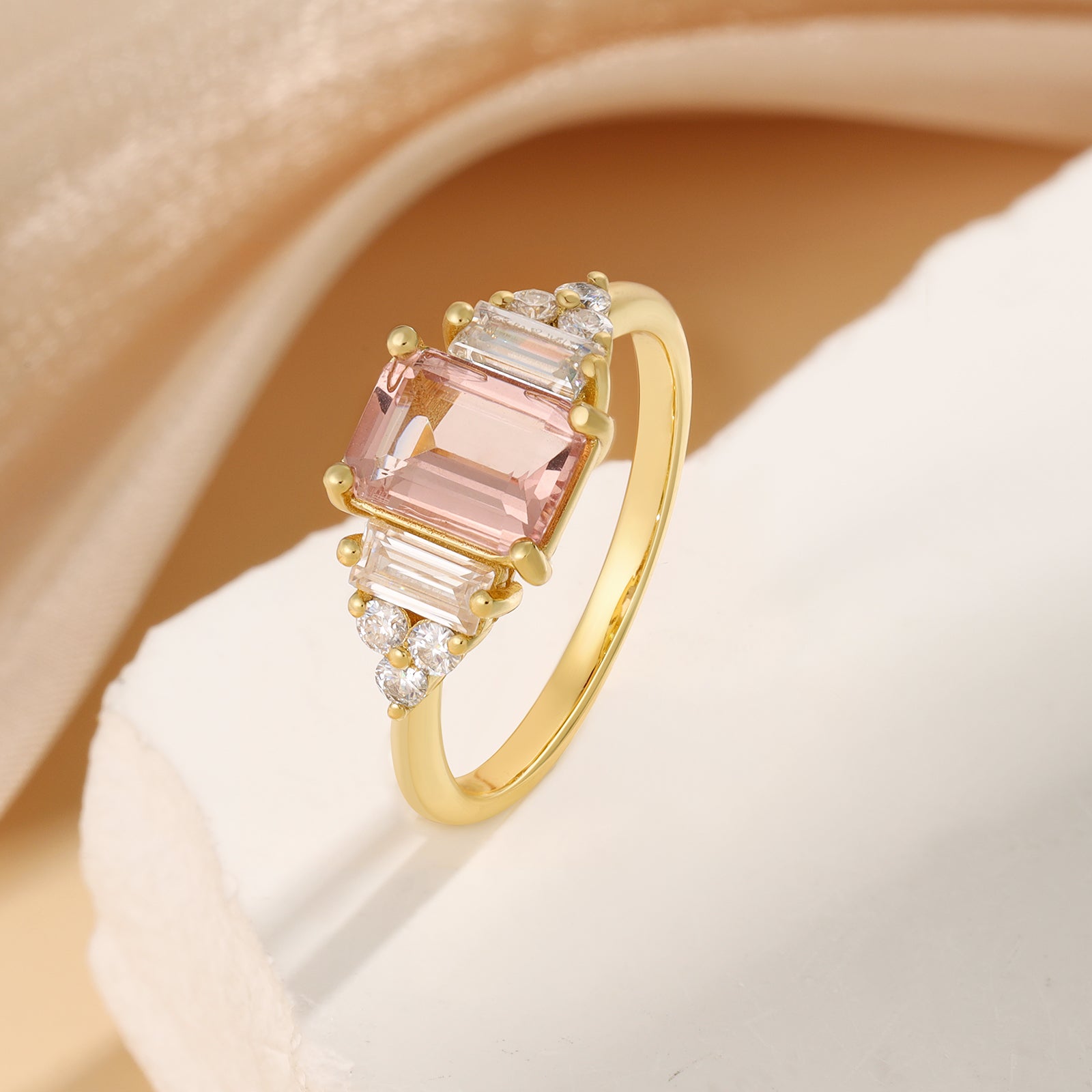 Emerald Cut Morganite Ring 14 & 18K Gold