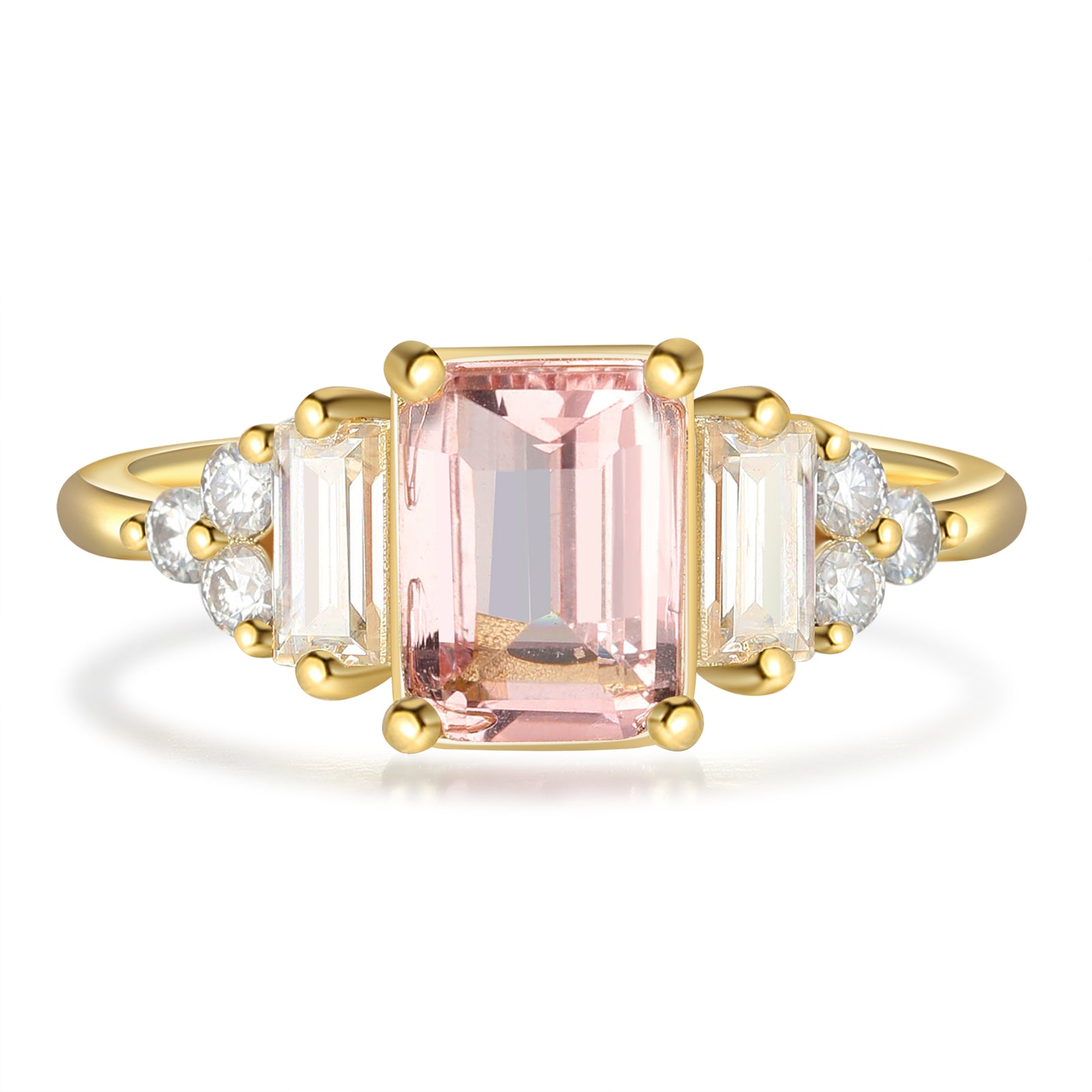 Emerald Cut Morganite Ring 14 & 18K Gold