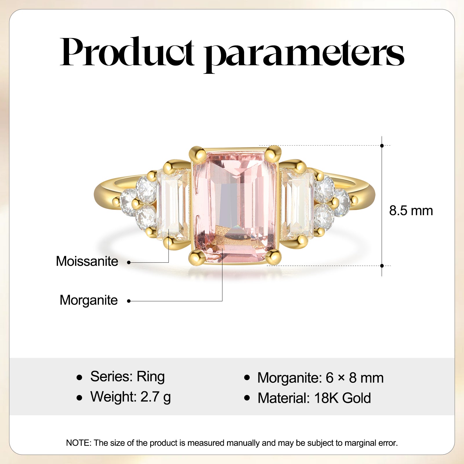 Emerald Cut Morganite Ring 14 & 18K Gold