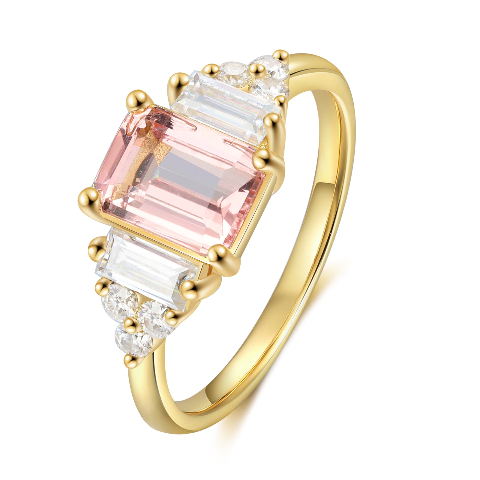 Emerald Cut Morganite Ring 14 & 18K Gold