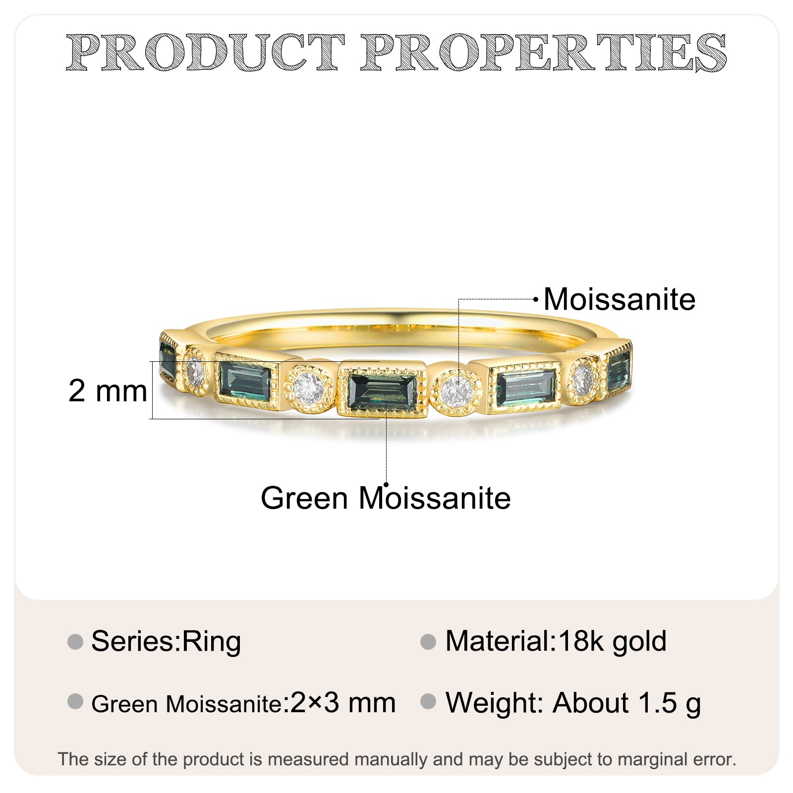 Green Moissanite baguette Ring