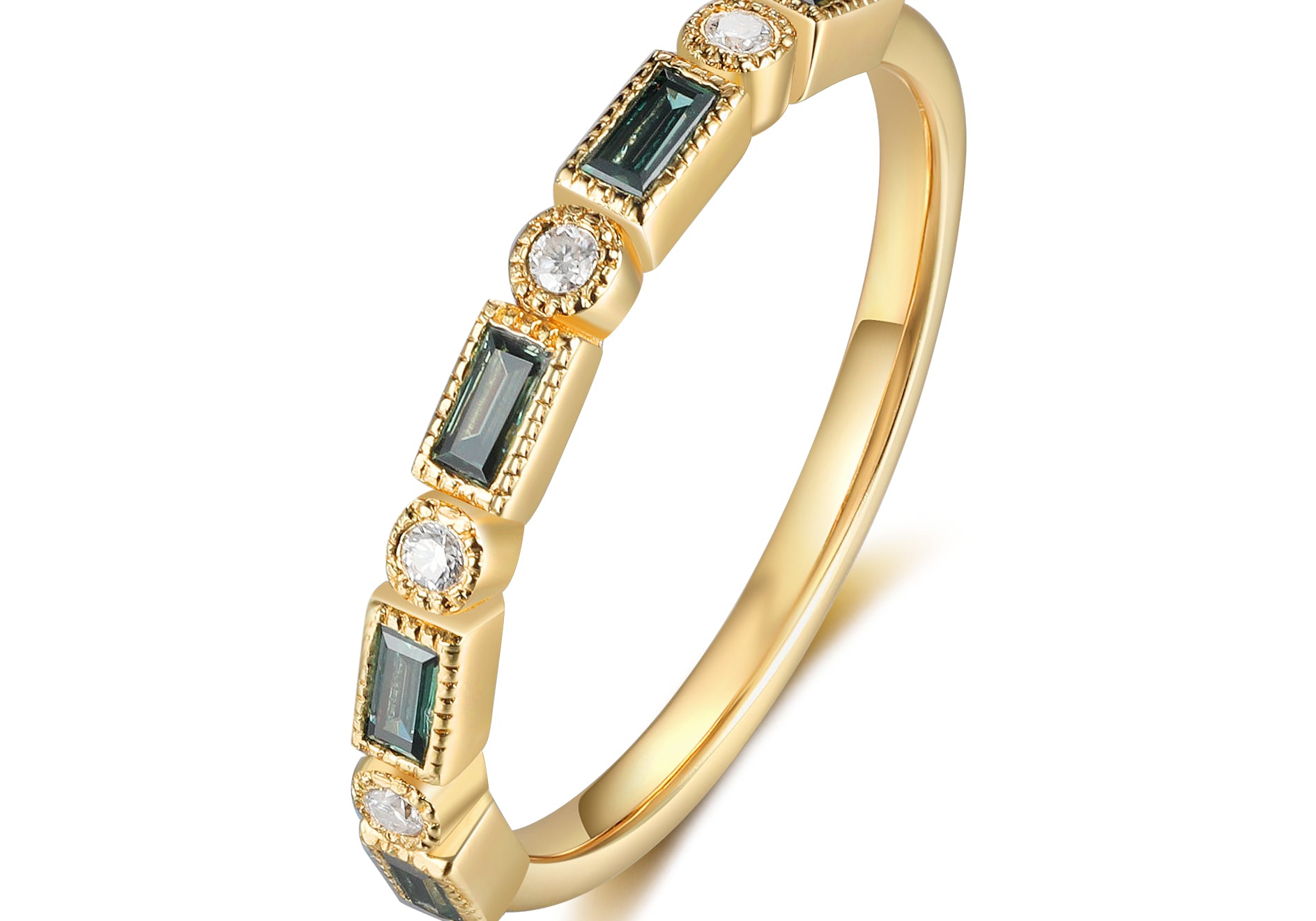 Green Moissanite baguette Ring