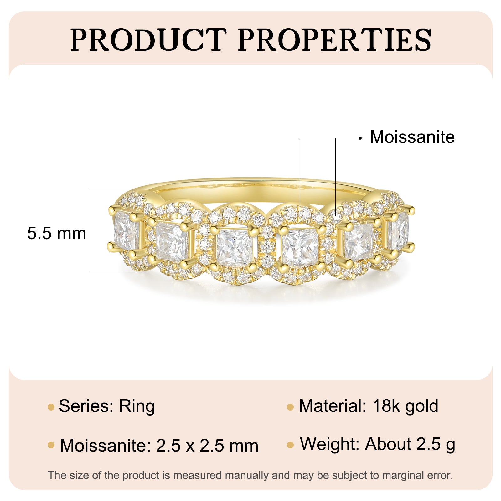 Princess Cut moissanite Ring 18K Gold