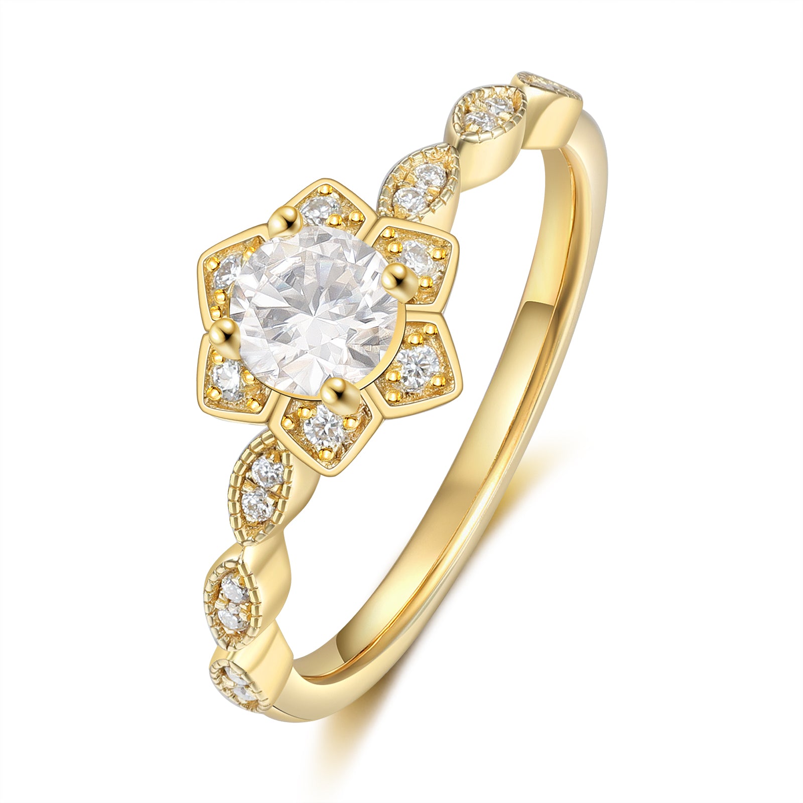 Solitaire Halo Moissanite Gold Ring