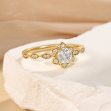 Solitaire Halo Moissanite Gold Ring