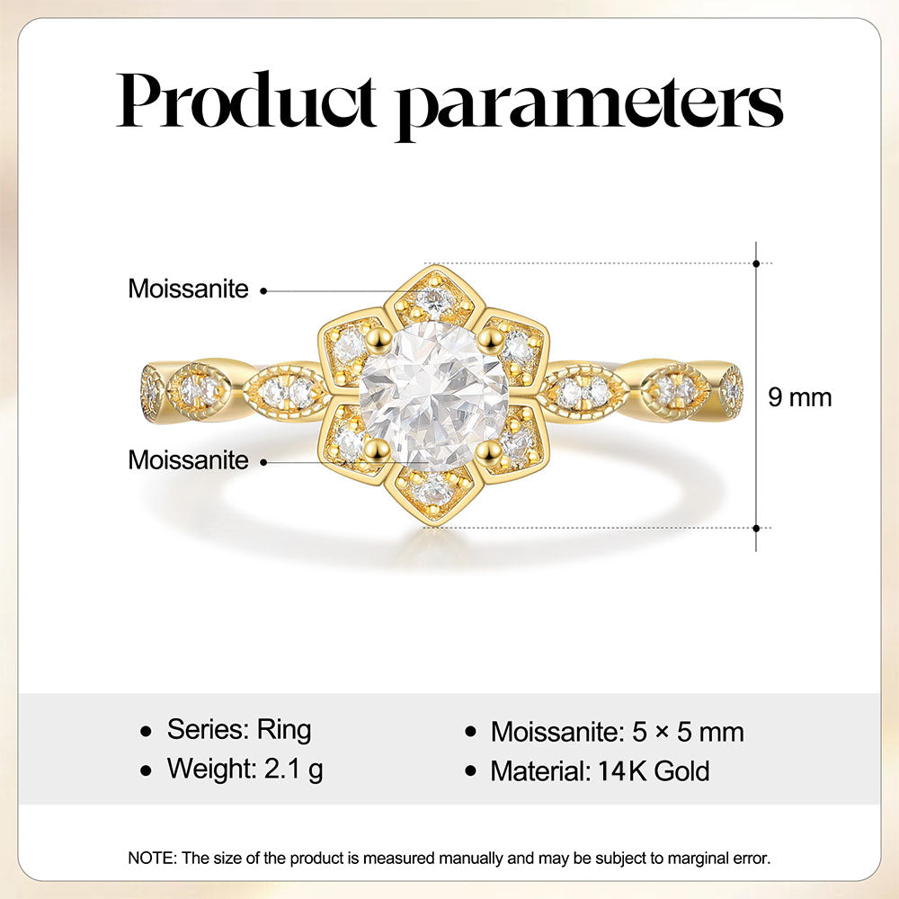 Solitaire Halo Moissanite Gold Ring