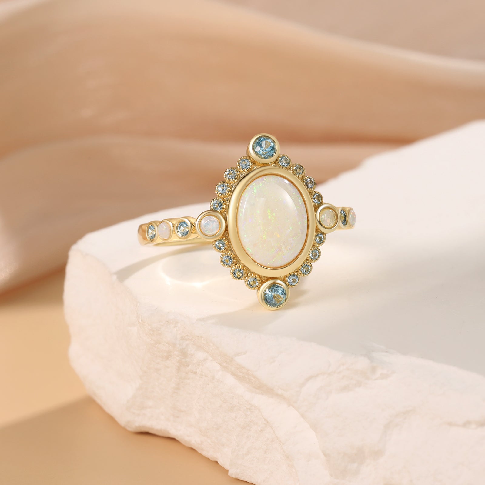 Hera Natural Opal & Topaz Gold Ring