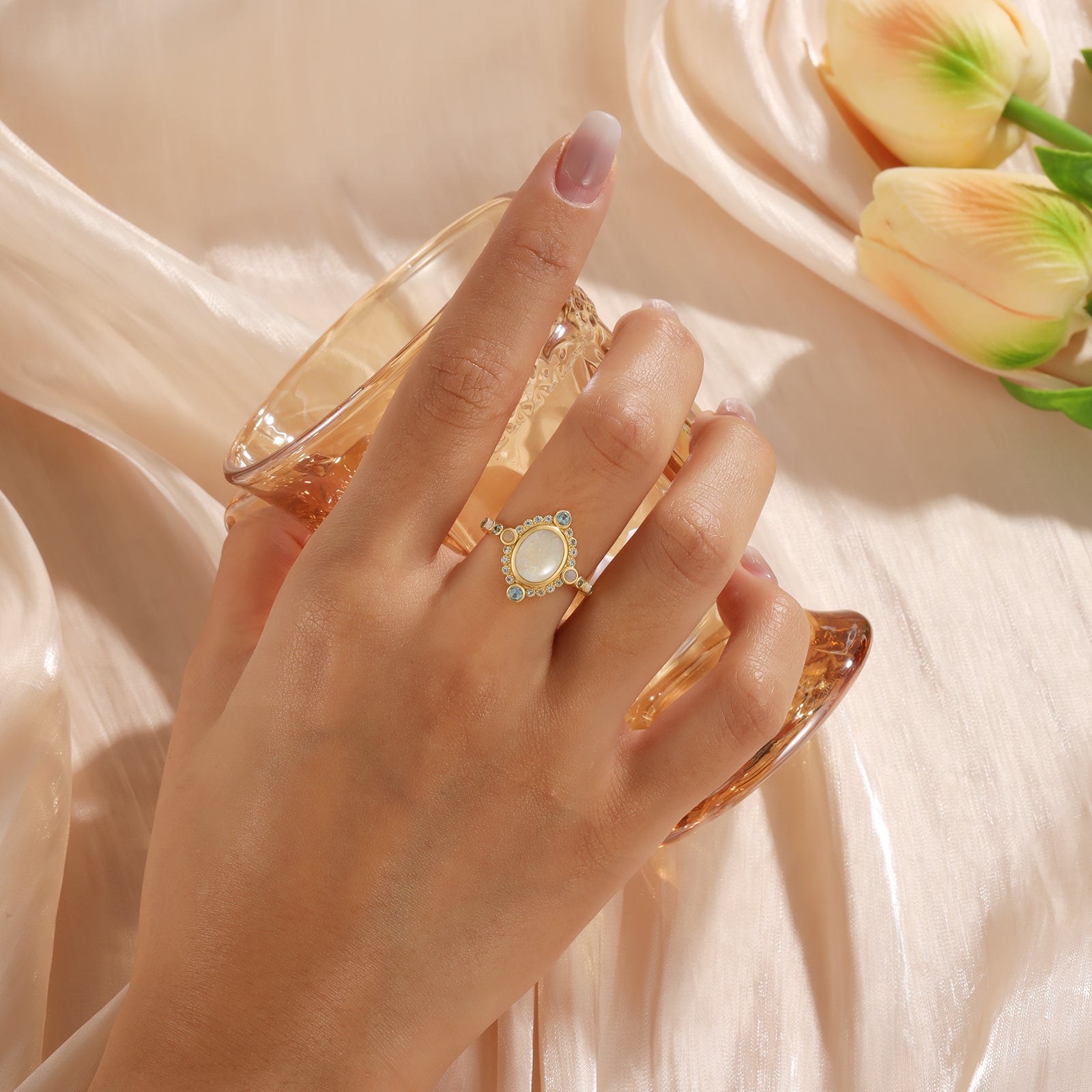 Hera Natural Opal & Topaz Gold Ring