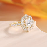 Oval Halo Natural Moissanite Ring Ring 18K Gold