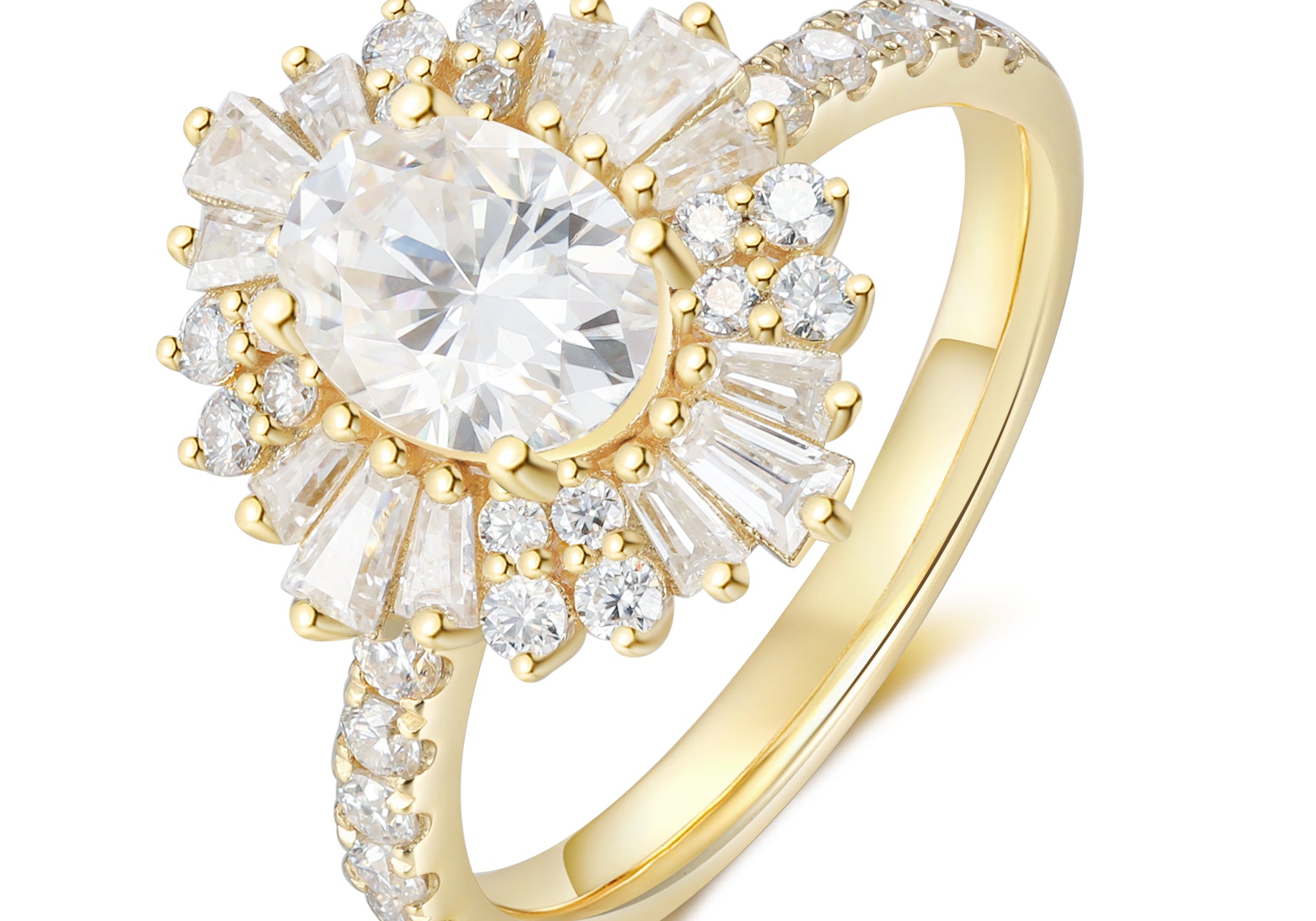 Oval Halo Natural Moissanite Ring Ring 18K Gold