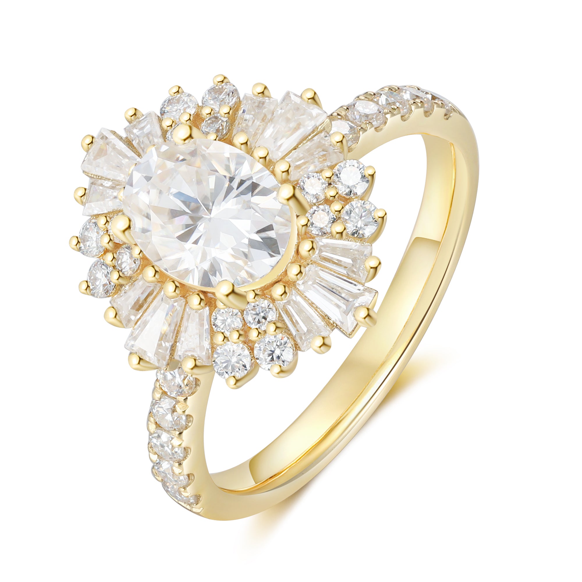 Oval Halo Natural Moissanite Ring Ring 18K Gold