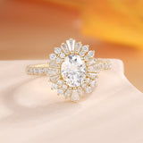 Oval Halo Natural Moissanite Ring Ring 18K Gold
