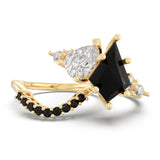 Kite Shape Black Onyx and Moissanite Ring Set