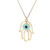 Aqua Hamsa Necklace 14K Gold
