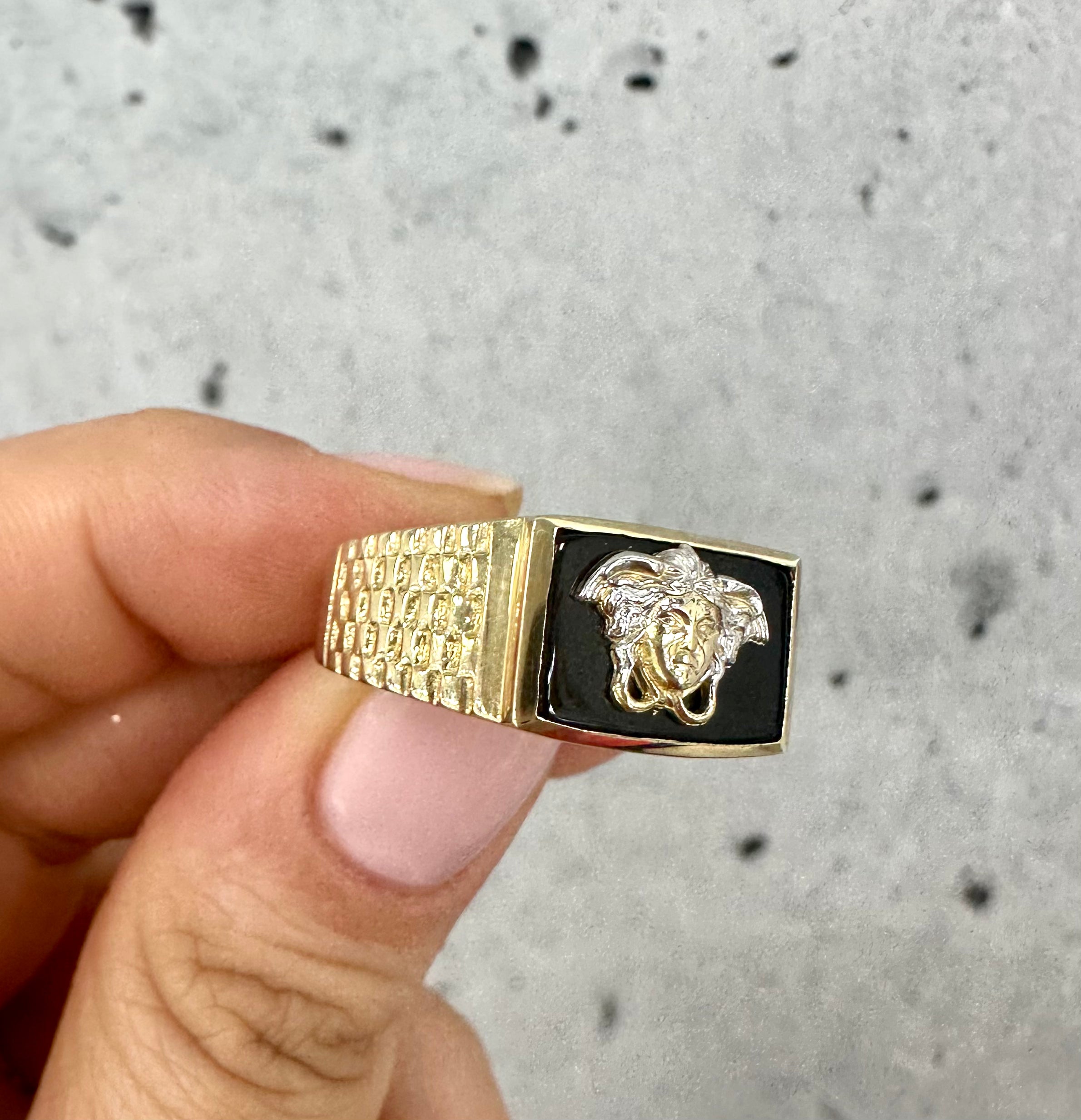 Rectangle Black Medusa Ring 10K Gold