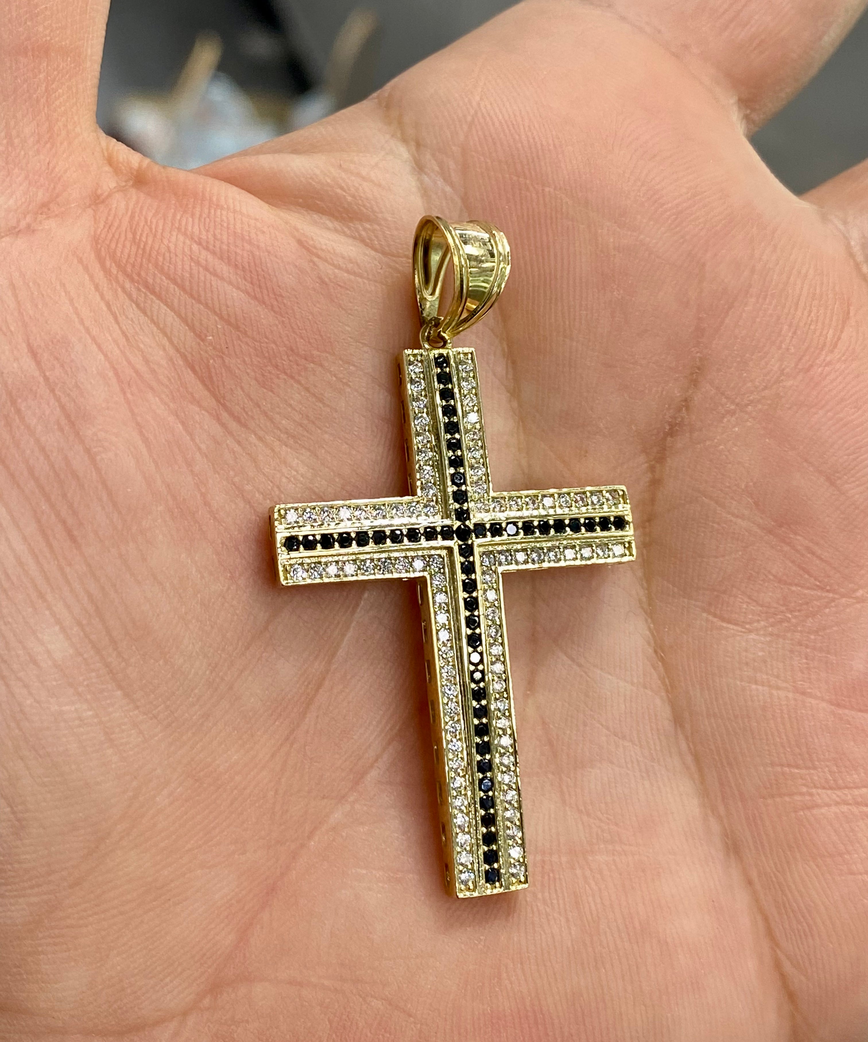 Pendentif Croix Blanc et Noir Or 10K