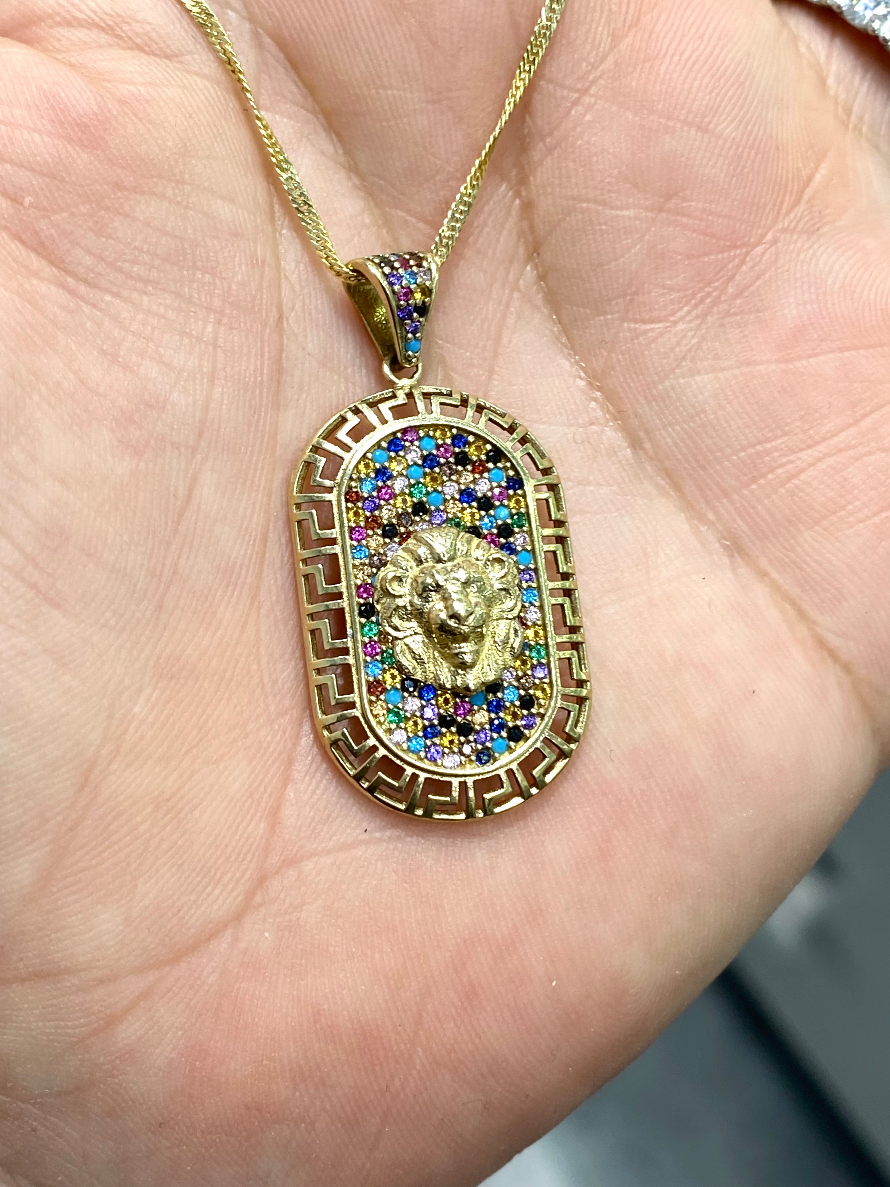 Multi Color Medusa Necklace 10K Gold