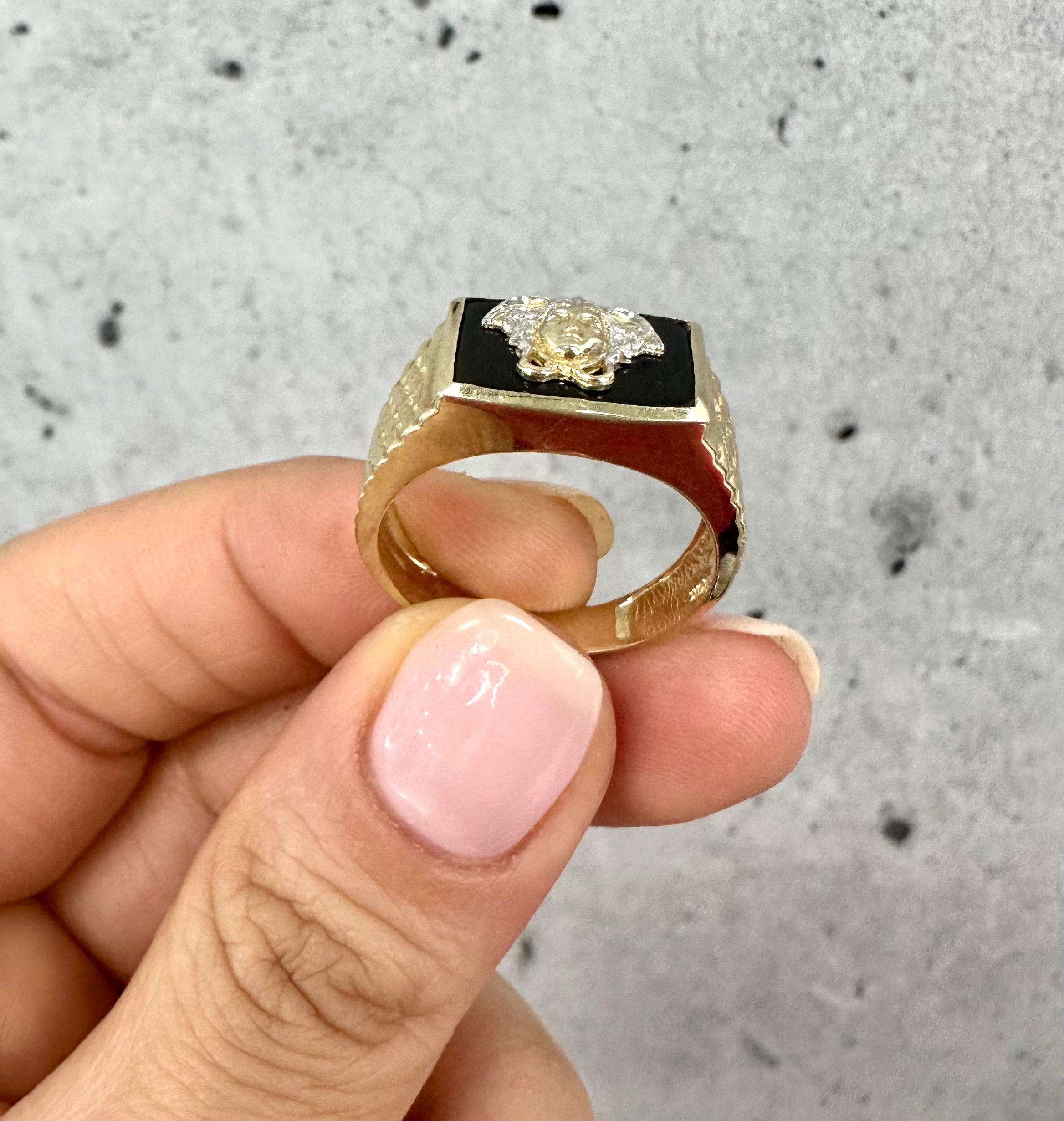 Rectangle Black Medusa Ring 10K Gold