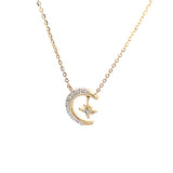 Moon Star Diamond Necklace 14K Gold
