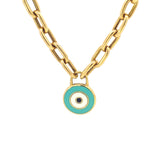 Paperclip Evil Eye Necklace 18K Gold