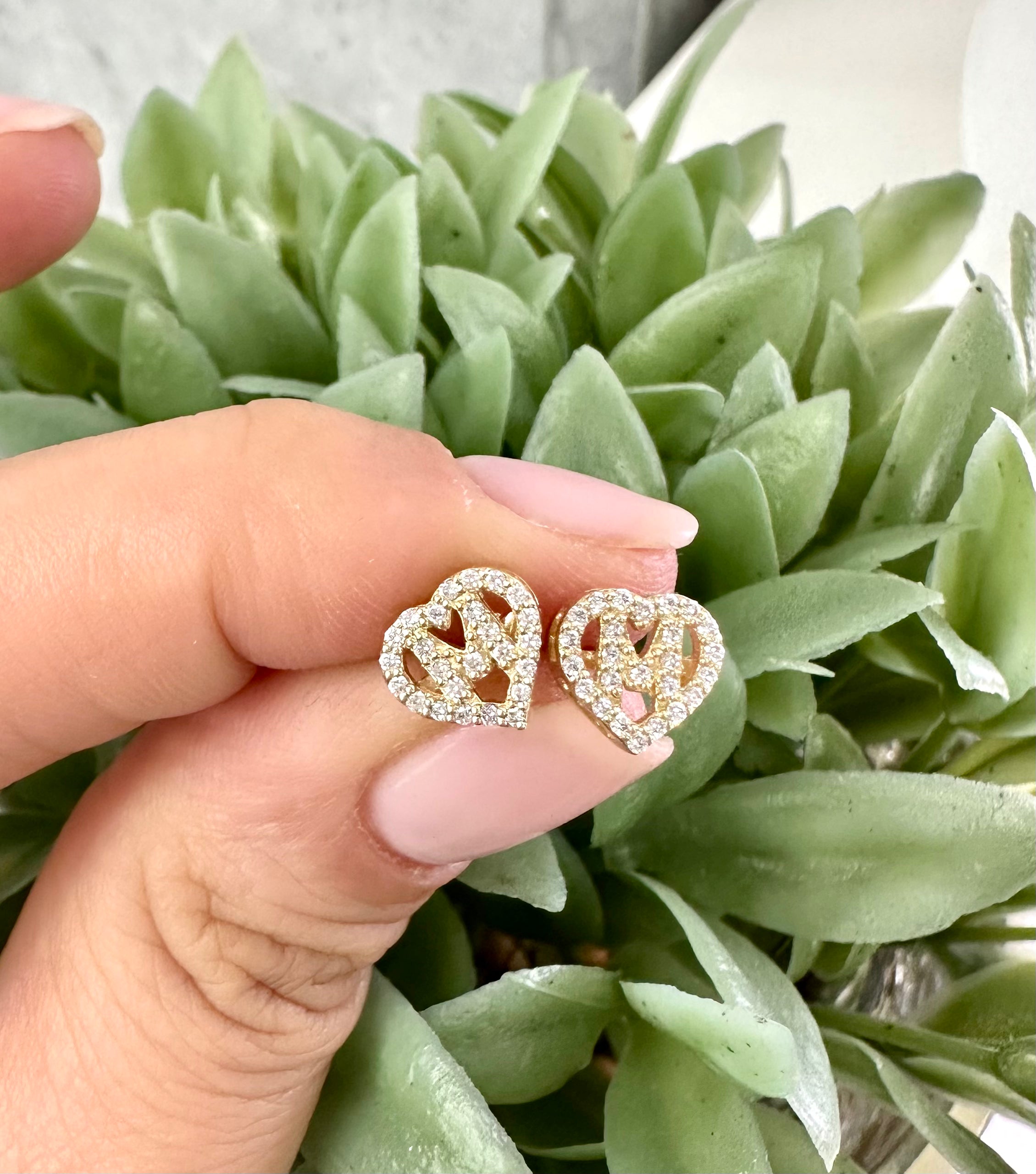 Diamond Initials Heart Shape 14K Gold