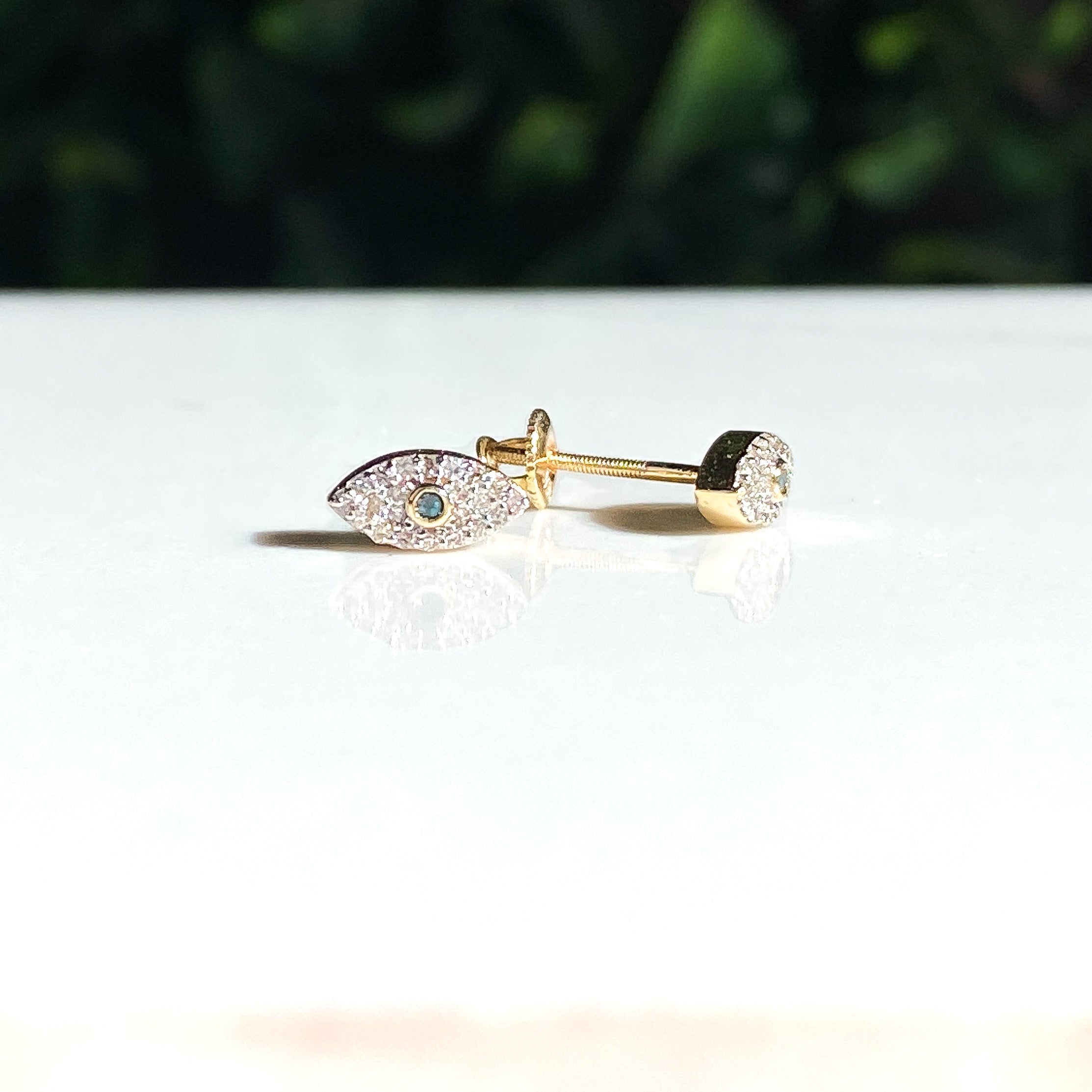 Evil Eye Diamond Stud Screw Back Earring 10K Gold 0.16ct