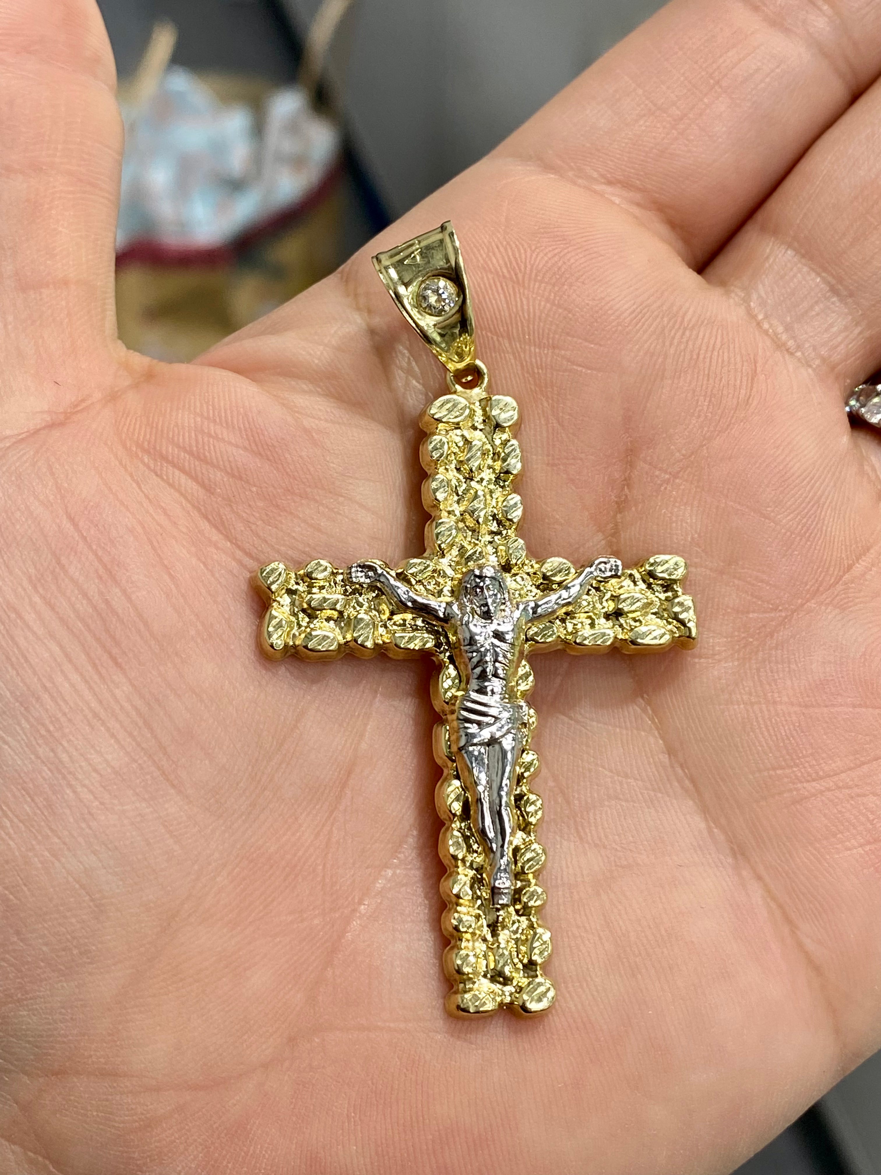 Rocky Jesus Cross Pendant 10K Gold