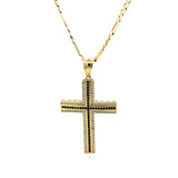 Cross White & Black CZ Pendant 10K Gold