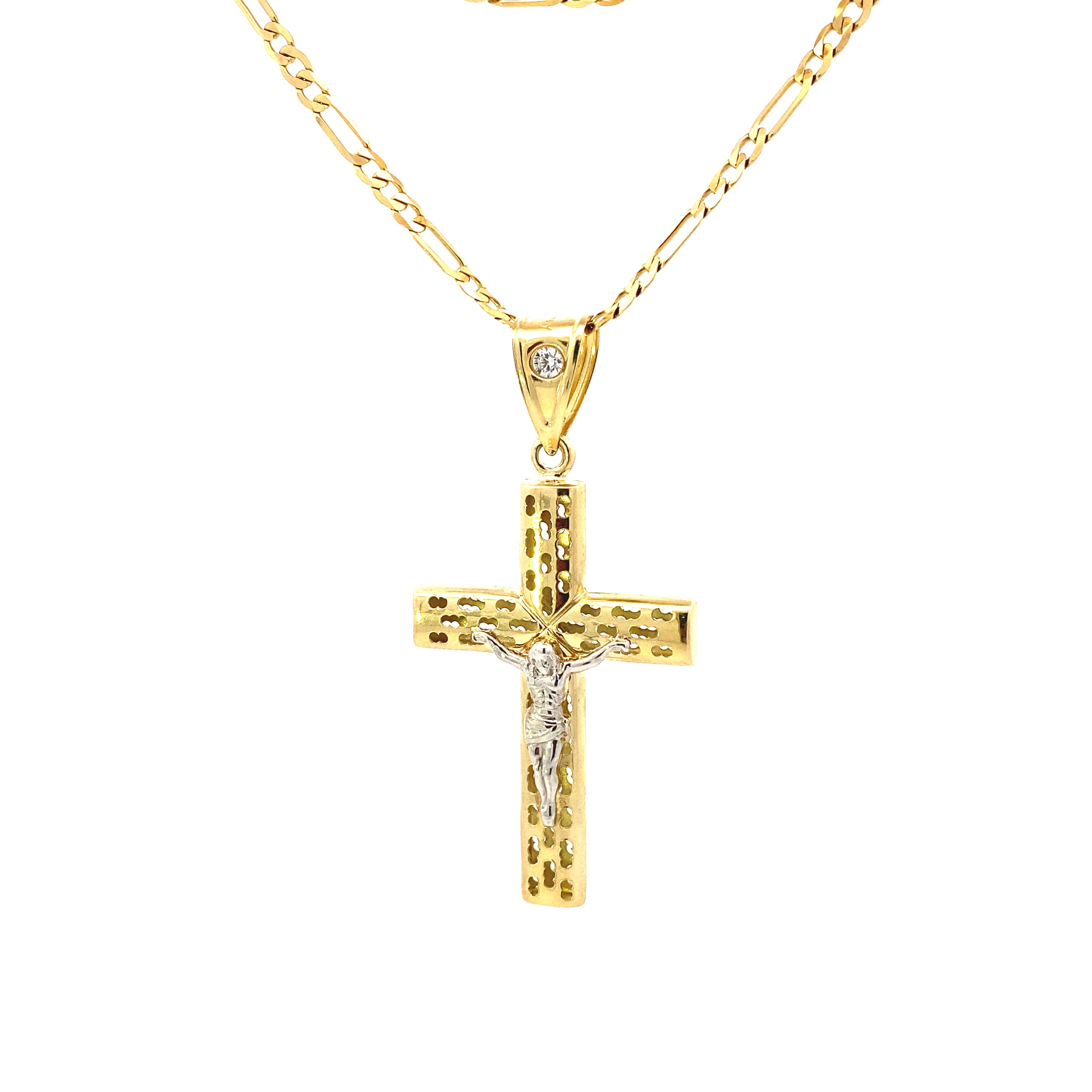 Dotted Cross Jesus Pendant 10K Gold