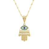 Hamsa Crystal Evil Eye Necklace 10K Gold