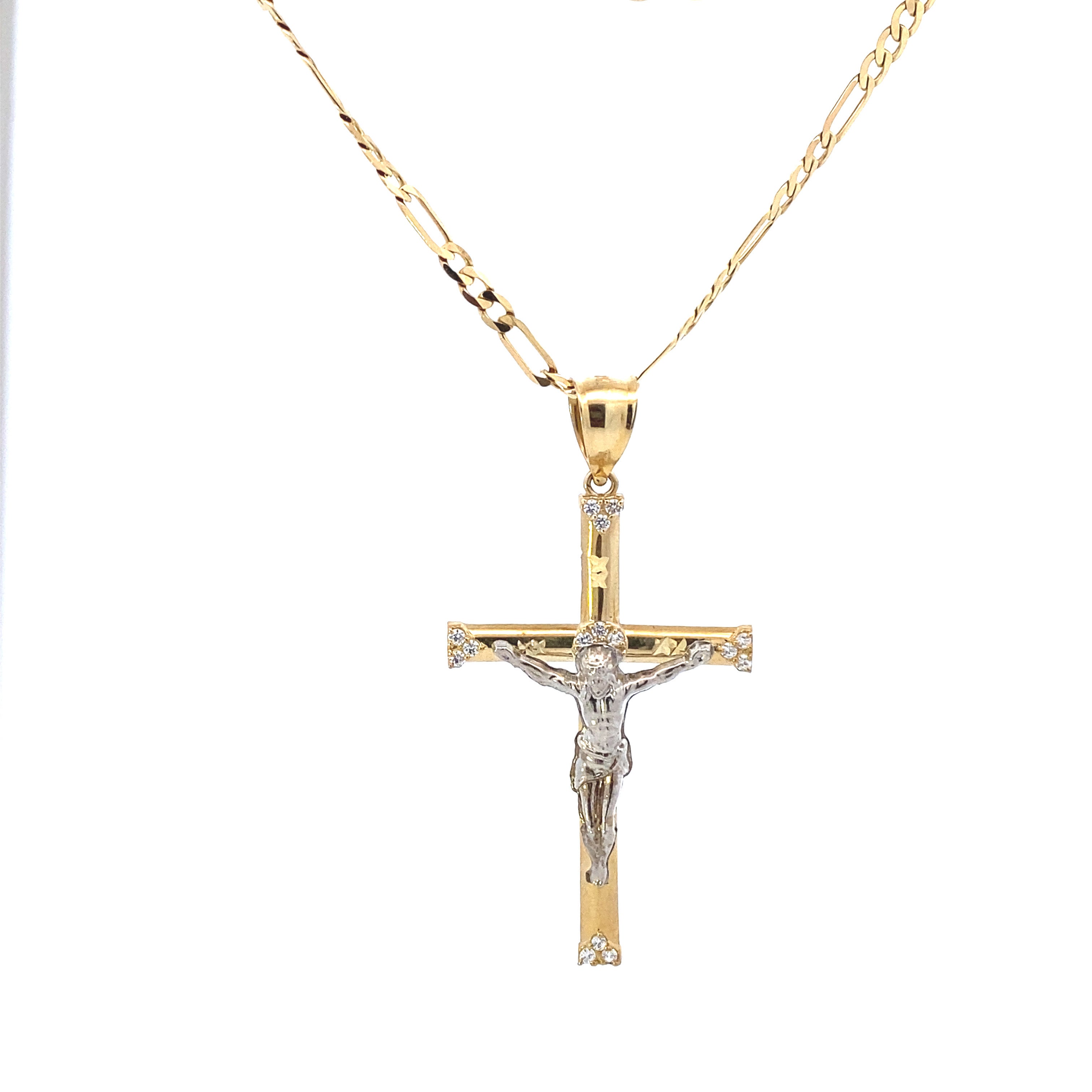 Shiny White Jesus Cross Pendant 10K Gold