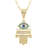 Hamsa Crystal Evil Eye Necklace 10K Gold