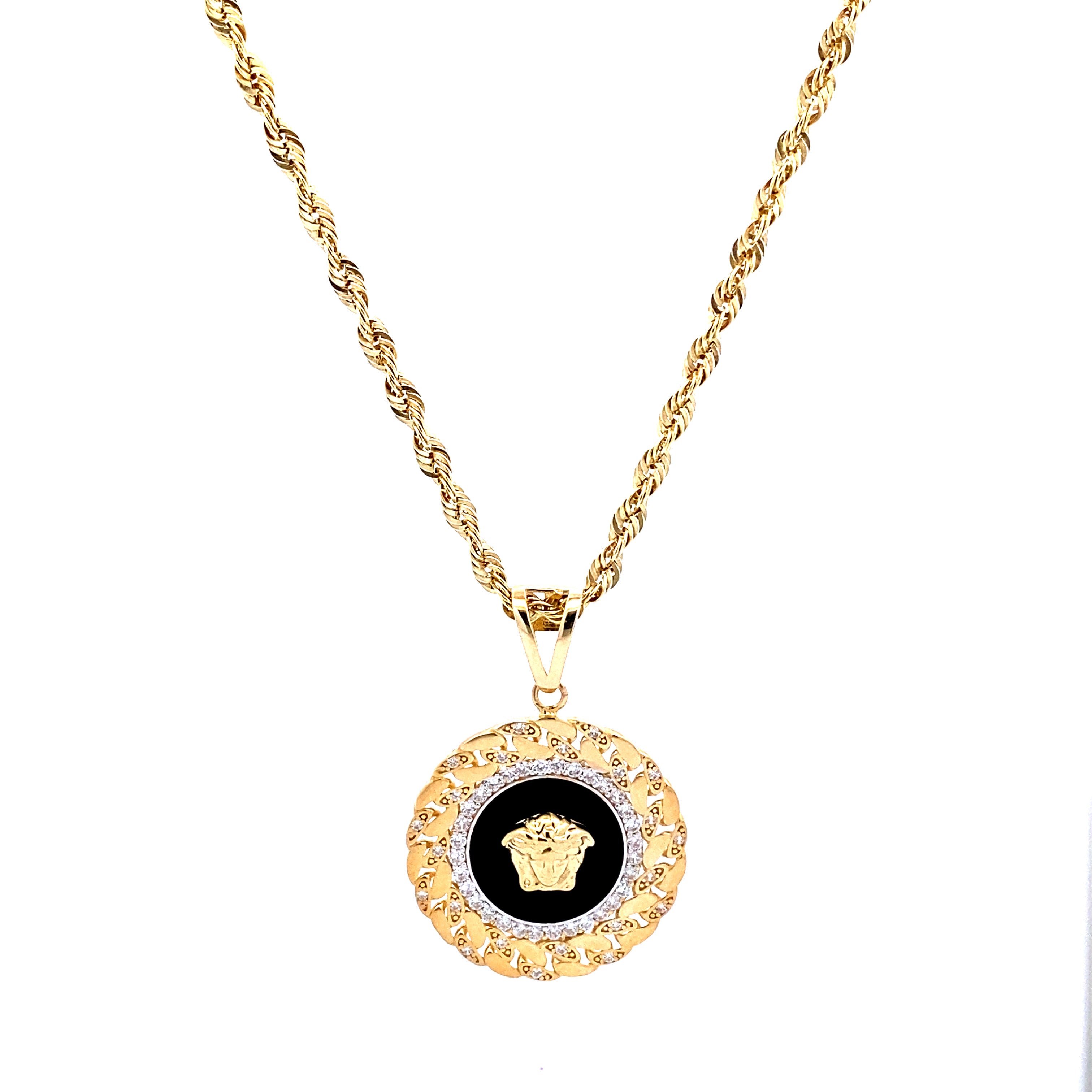 Pendentif Méduse Noire Or 10K 26x26mm